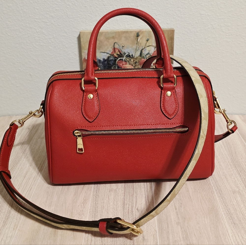 Coach Rowan Satchel Bag Purse Red Leather Crossbody CH322 + Swagger Chain Charms - Picture 4 of 16